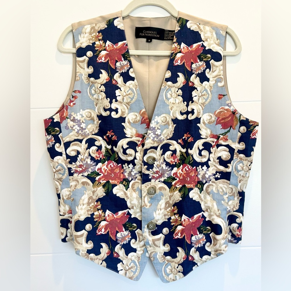 Classiques For Nordstrom Tapestry Vintage Vest Woman's Size Medium Linen Flowers